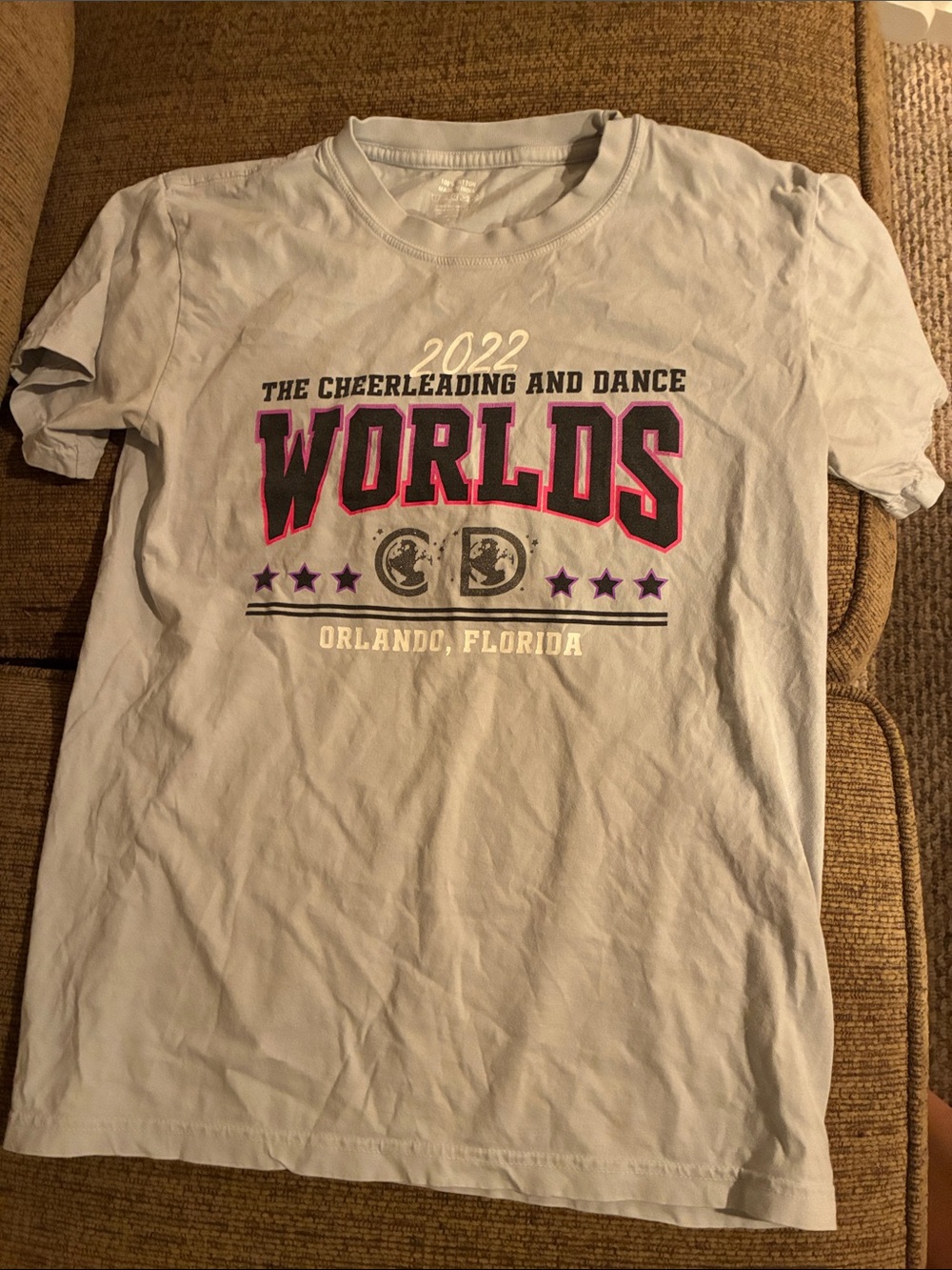 2022 Worlds Cheerleading & Dance T-Shirt - Light Blue with Pink Accent